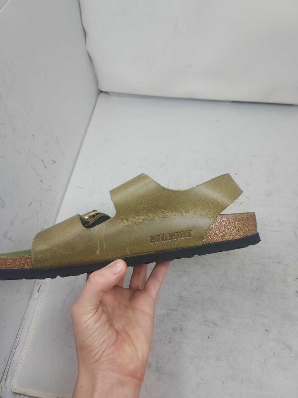 Birkenstock WOMENS Olive Green Milano Big Buckle Patent Sandal - Picture 7 of 9